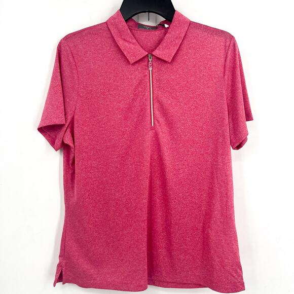 Callaway Womens Golf Polo Shirt Large Pink Peacock Quarter Zip Short Sleeve NWT - Picture 2 of 9
